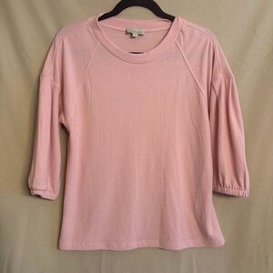 Chenault Women's S Pink Textured Crewneck Shirt Raglan 3/4 Sleeves